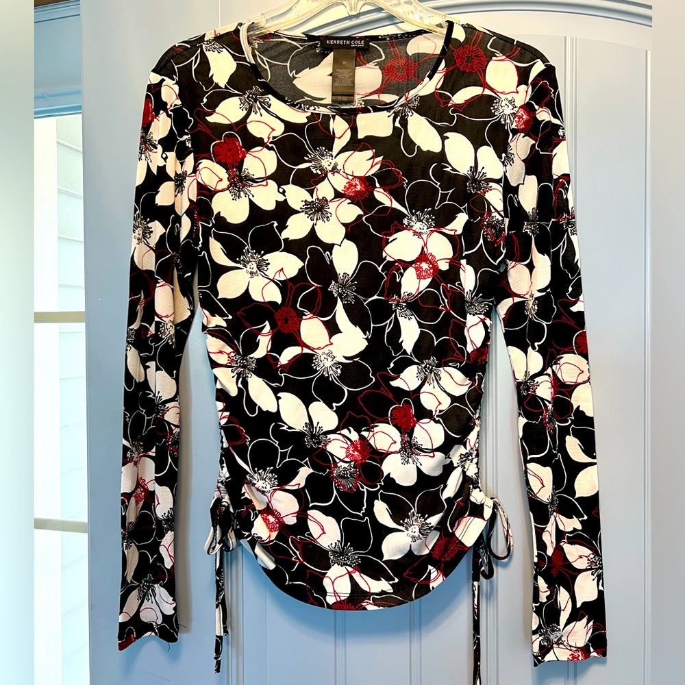 Kenneth Cole Sheer Mesh Long Sleeve Top